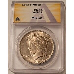 1922 Peace Silver Dollar VAM-52 R5 MS62 ANACS Toned